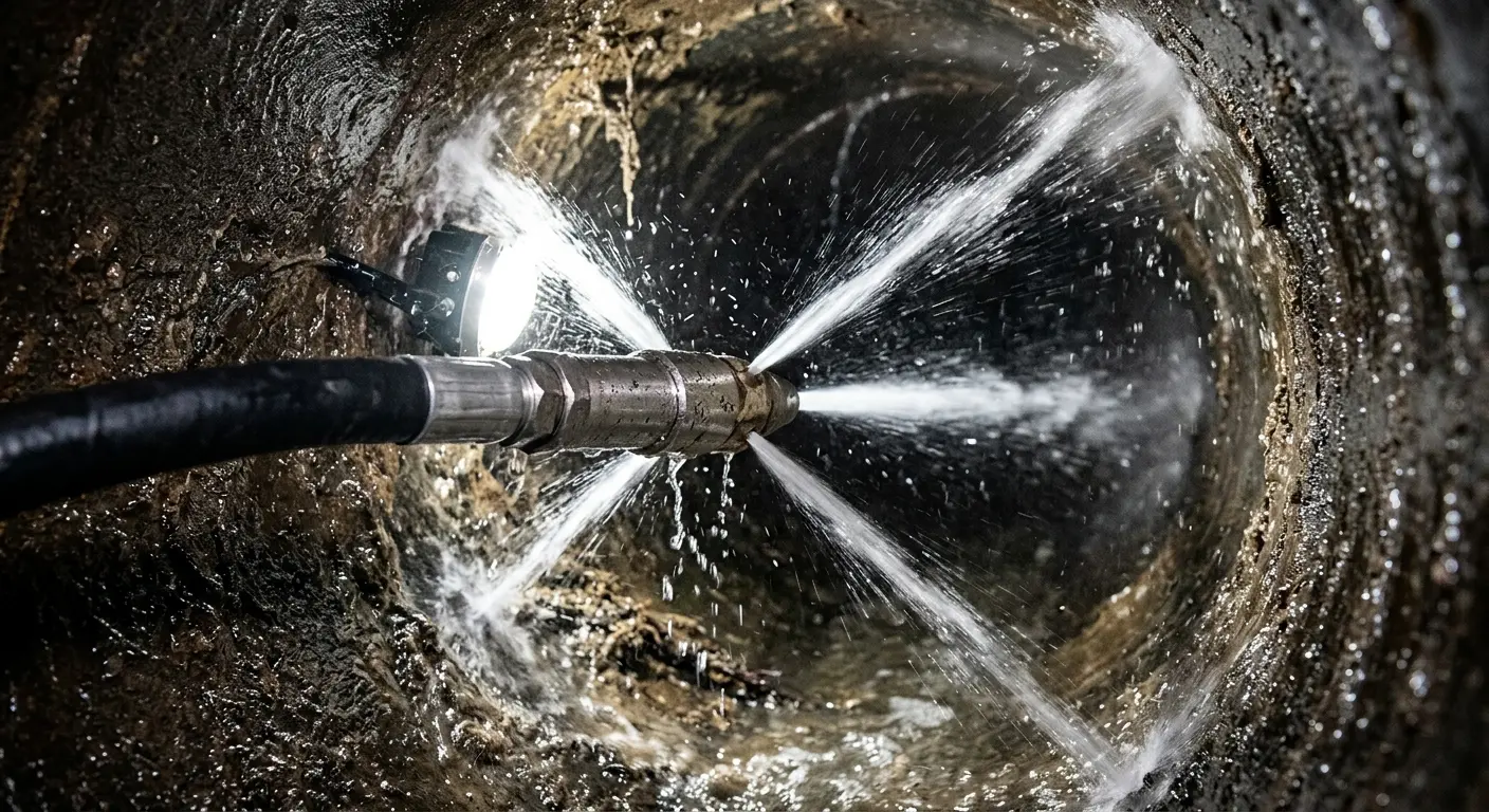 High-pressure hydro jetting nozzle cleaning sewer pipe for Emergency Drain Service in Maize